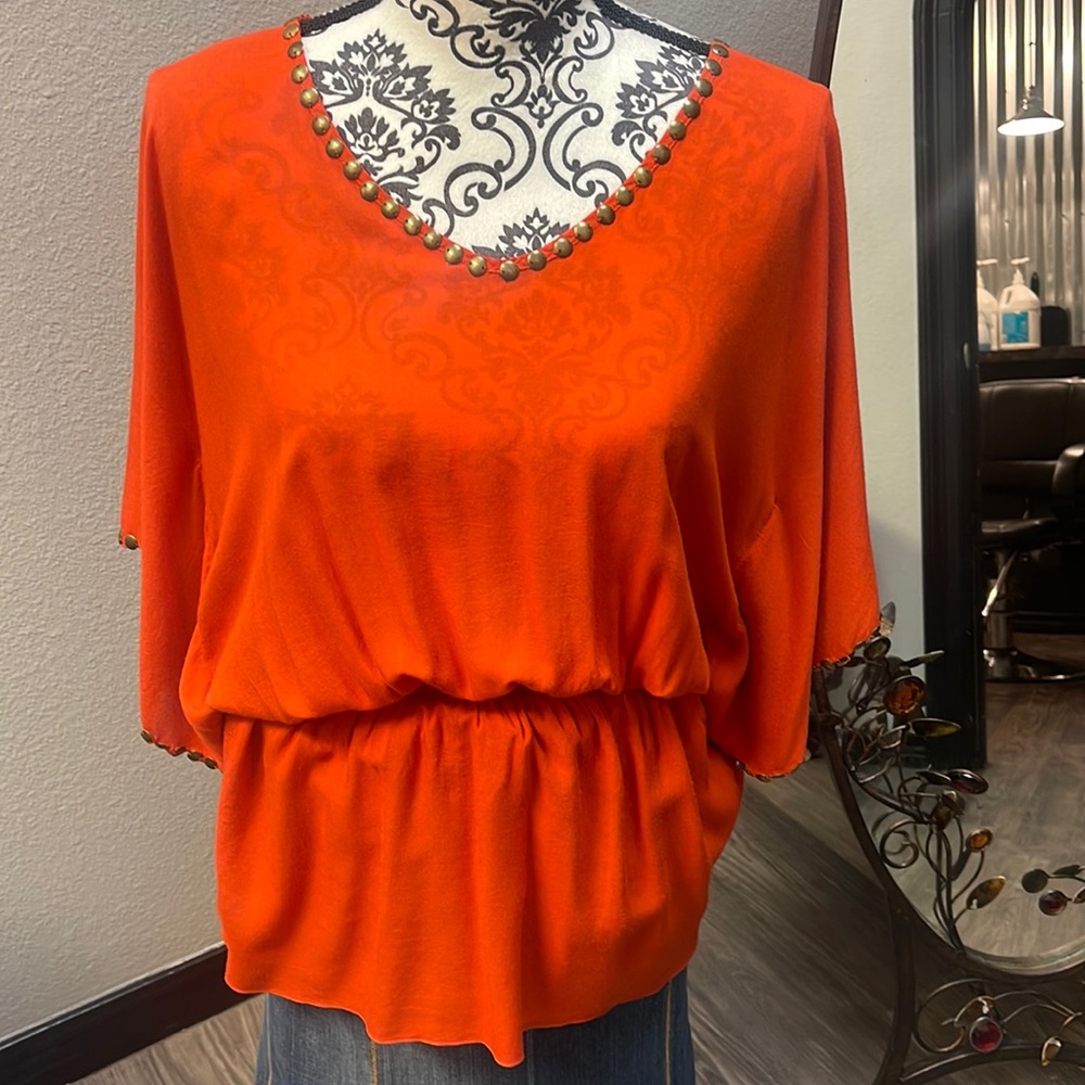 Orange Boho Top, One Size Womens